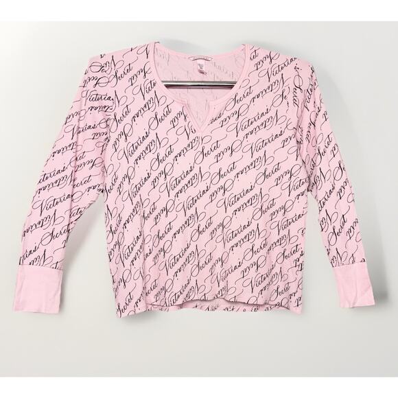 Victorias Secret 2XL Baby Pink Thermal Pajama Set Top Pants Waffle Cursive Print - Picture 1 of 9